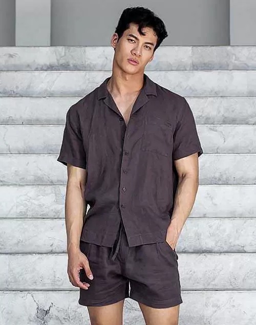 Breezy Linen Short Sleeve Classic Shirt-Dark Gray^2EROS Store